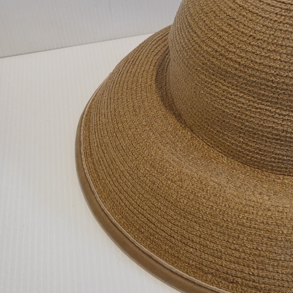 Vintage Kokin Straw Sun Hat Wide Brim Cap Beige Couture Round Crown Packable OS - Picture 8 of 16